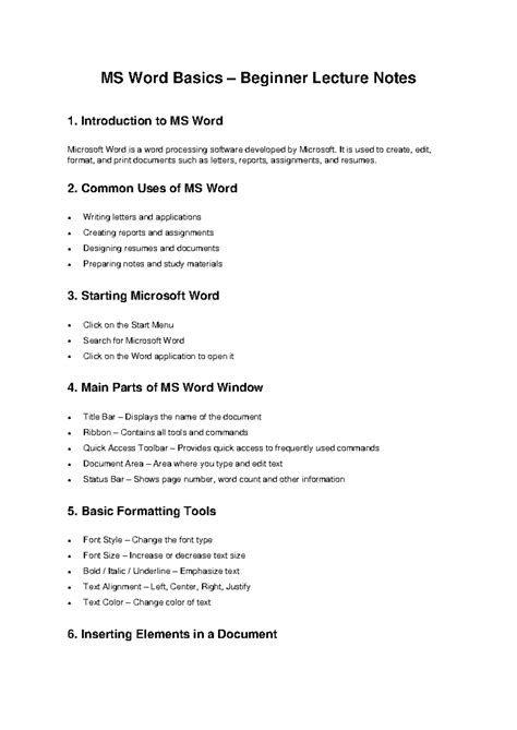 MS Word Basics: Beginner Lecture Notes on Word Processing - Studocu