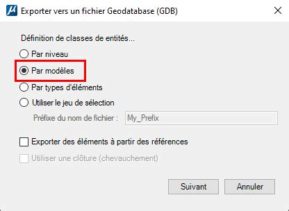 Pour exporter la géodatabase de fichiers Esri par classes d'objet ...