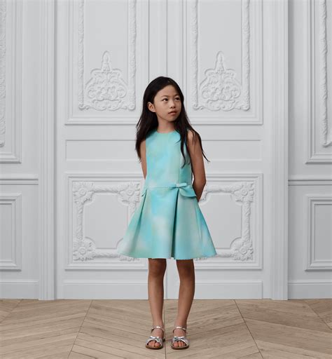Kids' A-Line Dress Blue and Green Moiré-Effect Technical Fabric | DIOR