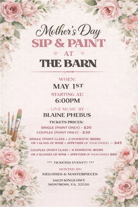 Mothers Day Sip and Paint at “The Barn”, Fisher's Roadhouse Cafe ...