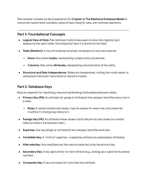 Chapter 3 Reviewer: The Relational Database Model (IM 101) - Studocu