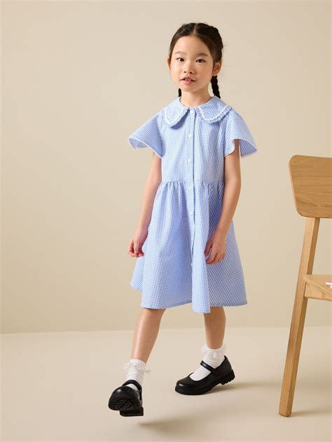 Buy Blue Gingham Cotton Rich Angel Sleeve School Dress (3-14yrs) from ...