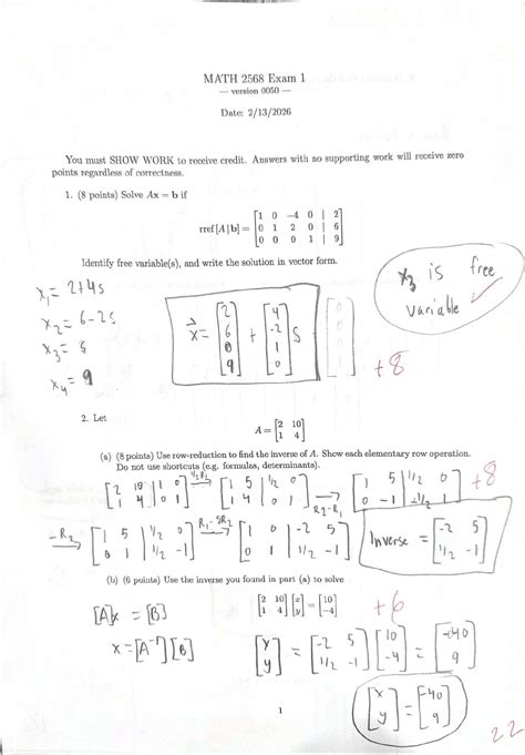 MATH 2568 Final Exam - Linear Algebra Practice Exam - Studocu