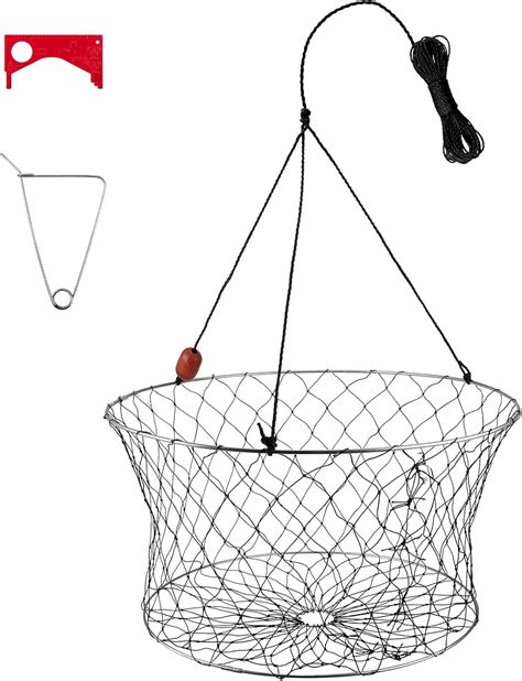 Double Ring Crab Trap Kit, Crabbing Net with Crab Gauge & Bait Clip Lobsters Minnows Shrimp ...