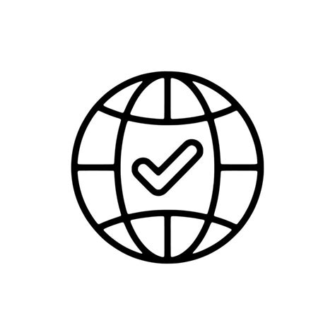 Minimalist Outline Globe With Check Mark Sign Global Approval And ...