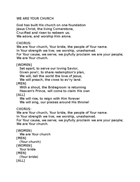 WE ARE YOUR CHURCH - Music Notes for Worship - Studocu