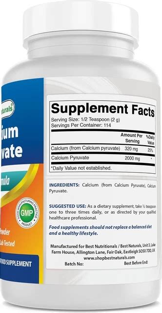HIGH-QUALITY CALCIUM PYRUVATE Powder 8 OZ - Boosts Energy & Weight Loss ...