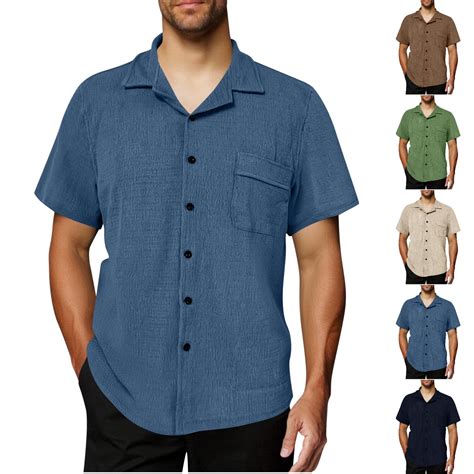 SGFCWSX Men's Short Sleeve Textured Shirt Button Down, Camp Collar ...