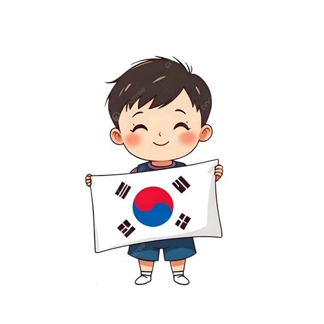 Niño Coreano Sosteniendo La Bandera PNG ,dibujos Niño Coreano, Niño ...