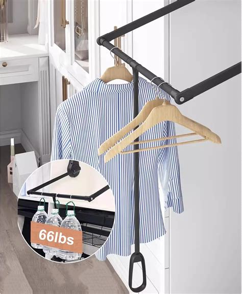 Pull Down Closet Rod 66 lb Load Capacity, Ergonomic Handle, Black