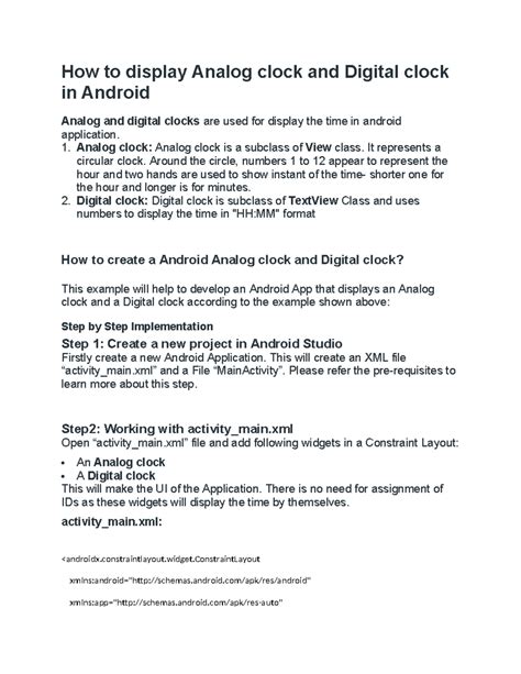 Creating Analog & Digital Clocks in Android App Development - Studocu