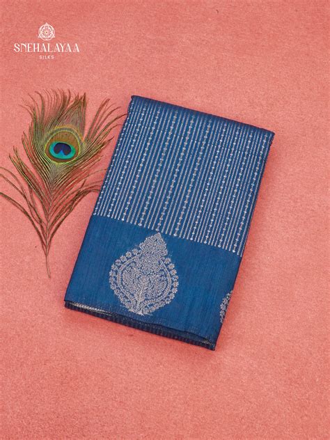 Peacock Blue Raw Silk Saree – Snehalayaa Silks