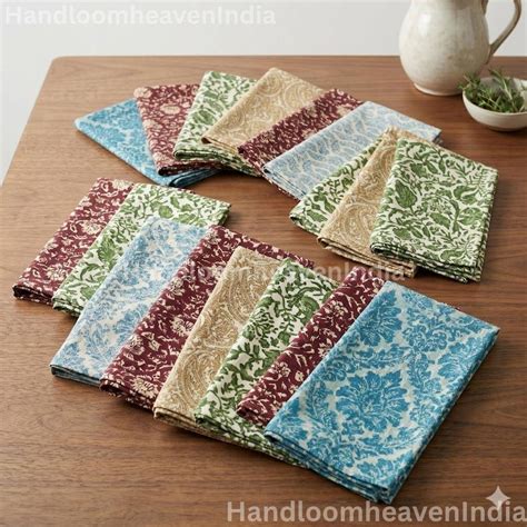 Buy Handmade Floral Cotton Napkins Reusable Block Print Table Cotton ...