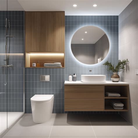 Bathroom Tile Design with Blue Grey Ceramic Grid Pattern Tiles | Livspace
