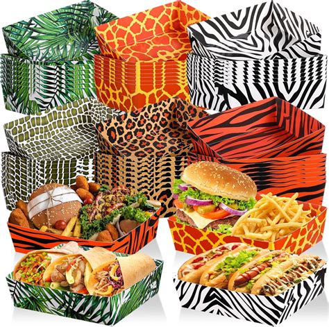 48 Pack Safari Animal Party Paper Food Trays 5 lb Zoo Large Nacho Boats ...