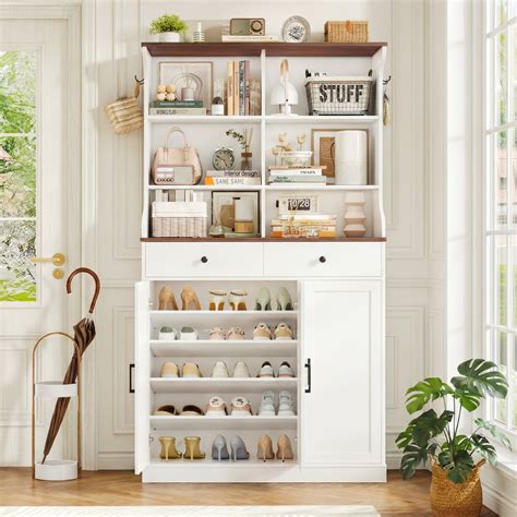 Rebrilliant 73.3"H Tall 20+ Pair Shoe Storage with 2 Drawers, White ...