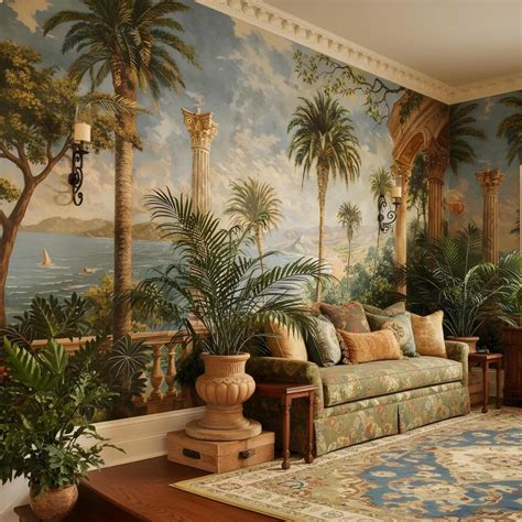 Riviera Palm Retreat Wallpaper | Mediterranean Coastal Wallpaper | Bare ...