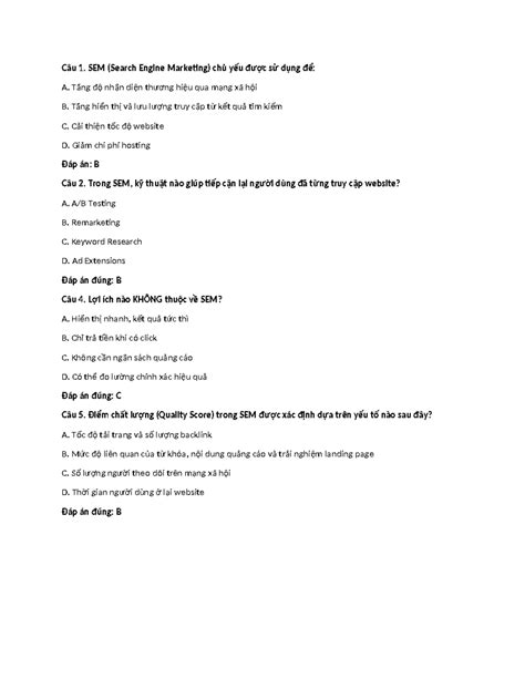 TN - Trắc Nghiệm về SEM (Search Engine Marketing) - Studocu