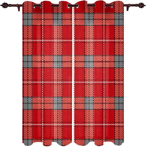 Classic Square Plaid Blackout Curtains for Bedroom Living Room, Scottish Style Geometric 3D ...