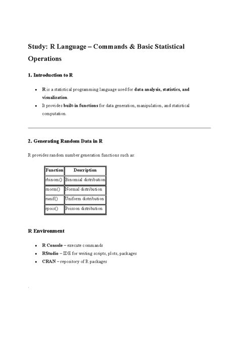 R Introduction: Basic Commands & Stats Operations - Studocu