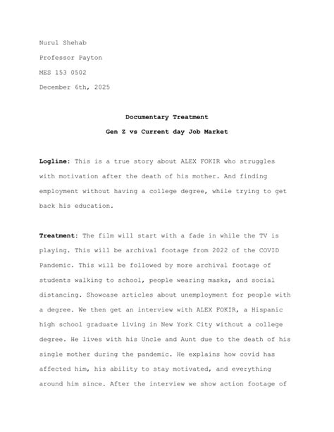 Documentary Treatment: Gen Z Job Market & Education