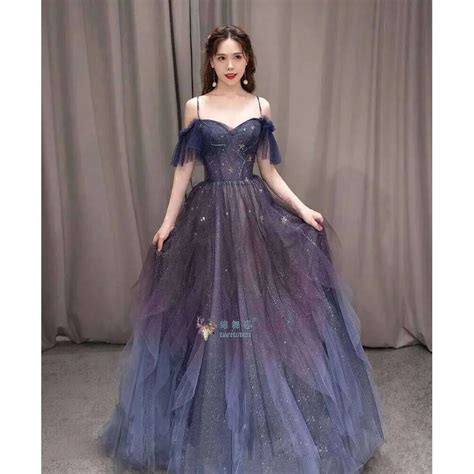 Fashion One Shoulder Evening Dress Purple Gradient High Waist A-Line ...