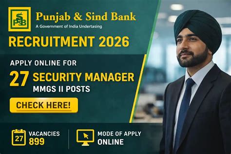 Punjab and Sind Bank Recruitment 2026; Apply Online for 27 Security ...