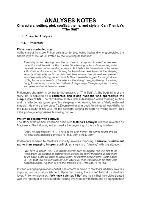 The Suit Notes: Character Analysis and Themes in Can Themba's Story ...