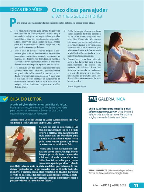 DICAS DE SAÚDE MENTAL: 5 Estratégias para Bem-Estar - INCA 2018 - Studocu