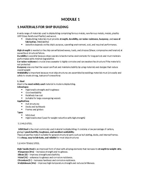 Module 1: Materials Used in Shipbuilding - Overview and Properties ...