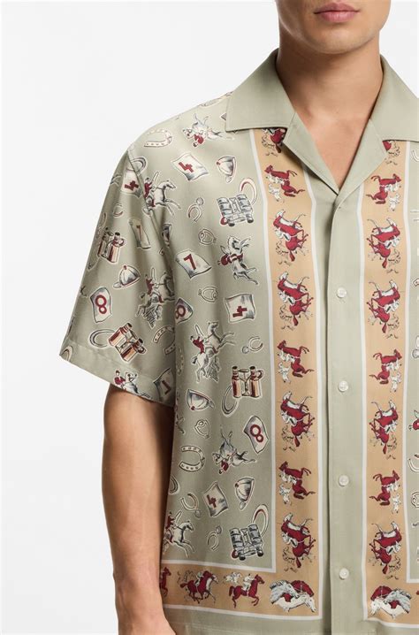 HUGO - Oversized-fit shirt with statement print - Green Patterned