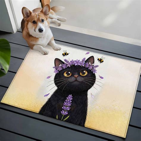 Cute Black Cat 2x3 Area Rugs for Living Room, Purple Lavender Flower ...