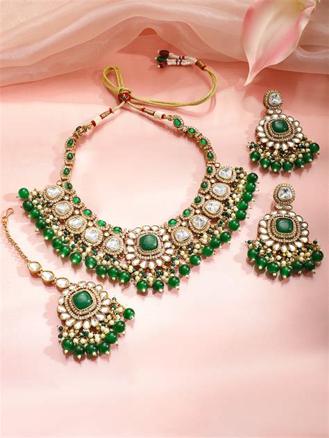 Kundan Stories in Green Necklace Set – Rubans