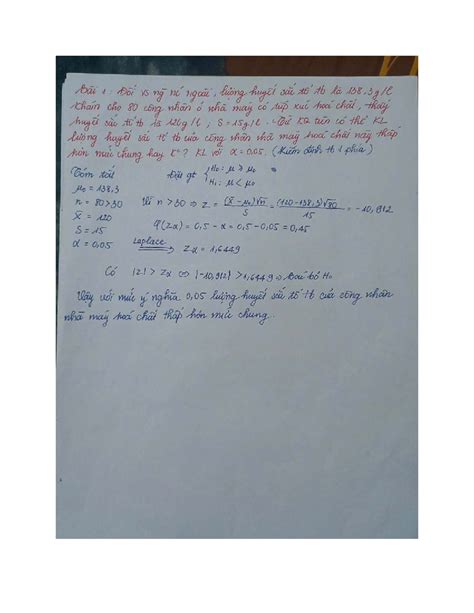 Bai 1: Phân Tích Thống Kê Về Lượng Huyết Sai Trung Bình - Studocu