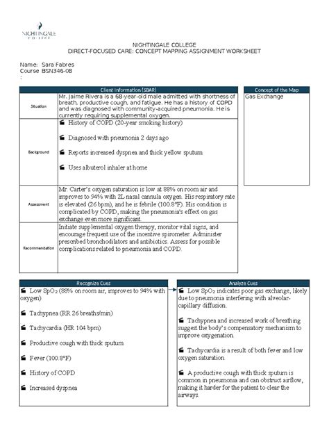 NIGHTINGALE COLLEGE CARE: GAS EXCHANGE CONCEPT MAP ASSIGNMENT - Studocu