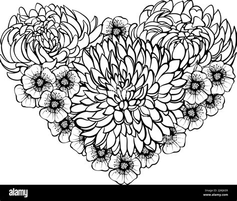 Flower heart line art Black and White Stock Photos & Images - Alamy