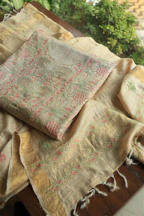 Beige Shade Zari Chanderi Chikankari Ready to Wear Tunics