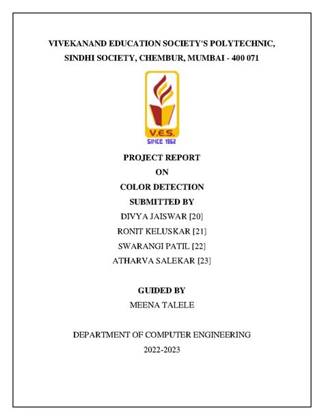 Color Detection Project Report - Diploma in Computer Engineering - Studocu