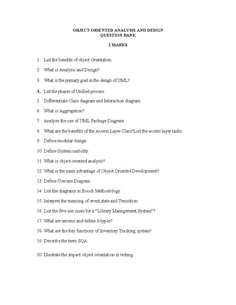 OOAD Important Question Bank - 2 Marks & 16 Marks - Studocu