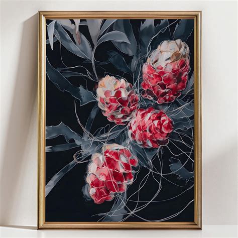 Red Pine Cones Wall Art Modern Botanical Winter Nature Decor Rustic ...