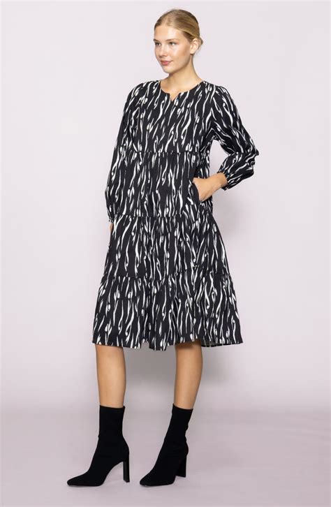 MELLODAY Poplin Tiered Long Sleeve Midi Dress | Nordstromrack