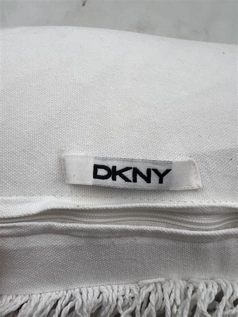 DKNY Lumbar Decorative Pillow, White Boho Fringe Textured Cotton 20x12