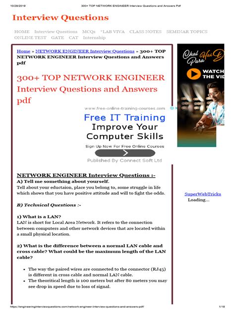 NETWORK ENGINEER INTERVIEW QUESTIONS AND ANSWERS PDF FOR FRESHERS ...