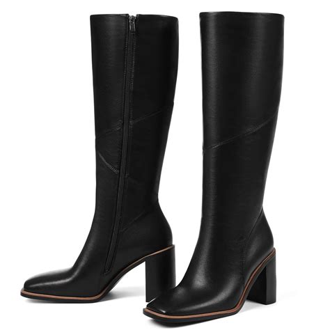 Buy Grakihily Knee High Boots for Women 3.1 Inch Chunky Heel Square Toe Leather Boot,2025 Fall ...