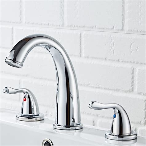 3 Hole Basin faucets Bathroom Basin Mixer Faucet Cold & Hot Water Two Handles Split Brass ...