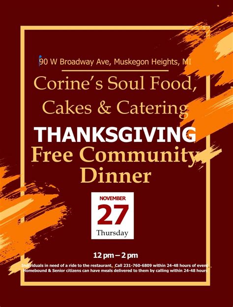 Free Thanksgiving Dinner, Corine's Soul Food & Catering, Muskegon, 27 ...