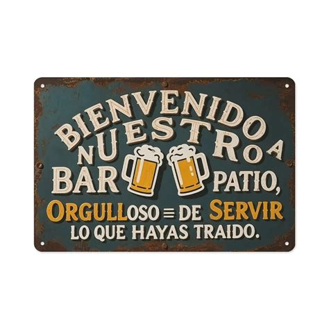 11.8x7.9 Inch Funny Spanish Beer Bar Patio Sign - Rustproof Aluminum Vintage Wall Art for Home ...