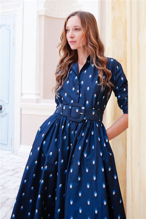 Terry Dress Shirt Collar 3/4 Sleeve Midi Plus Length Poliamide Taffta