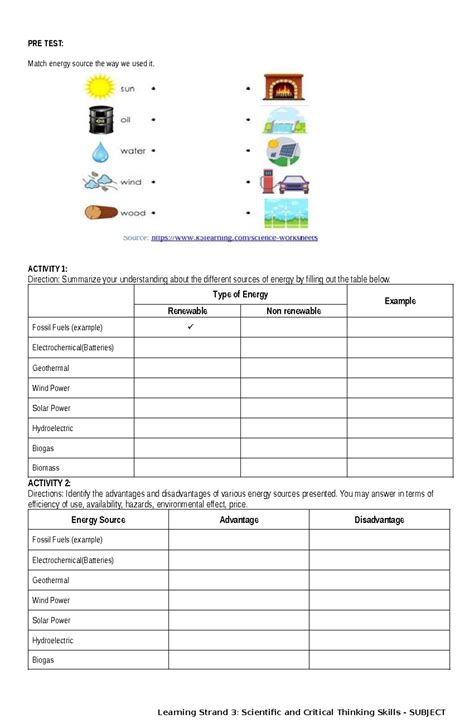 Harnessing Energy from Resources: Pre-Test Activity on Energy Sources ...
