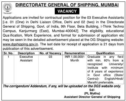 DG Shipping Mumbai Recruitment 2026 Apply for Executive Assistant Posts
